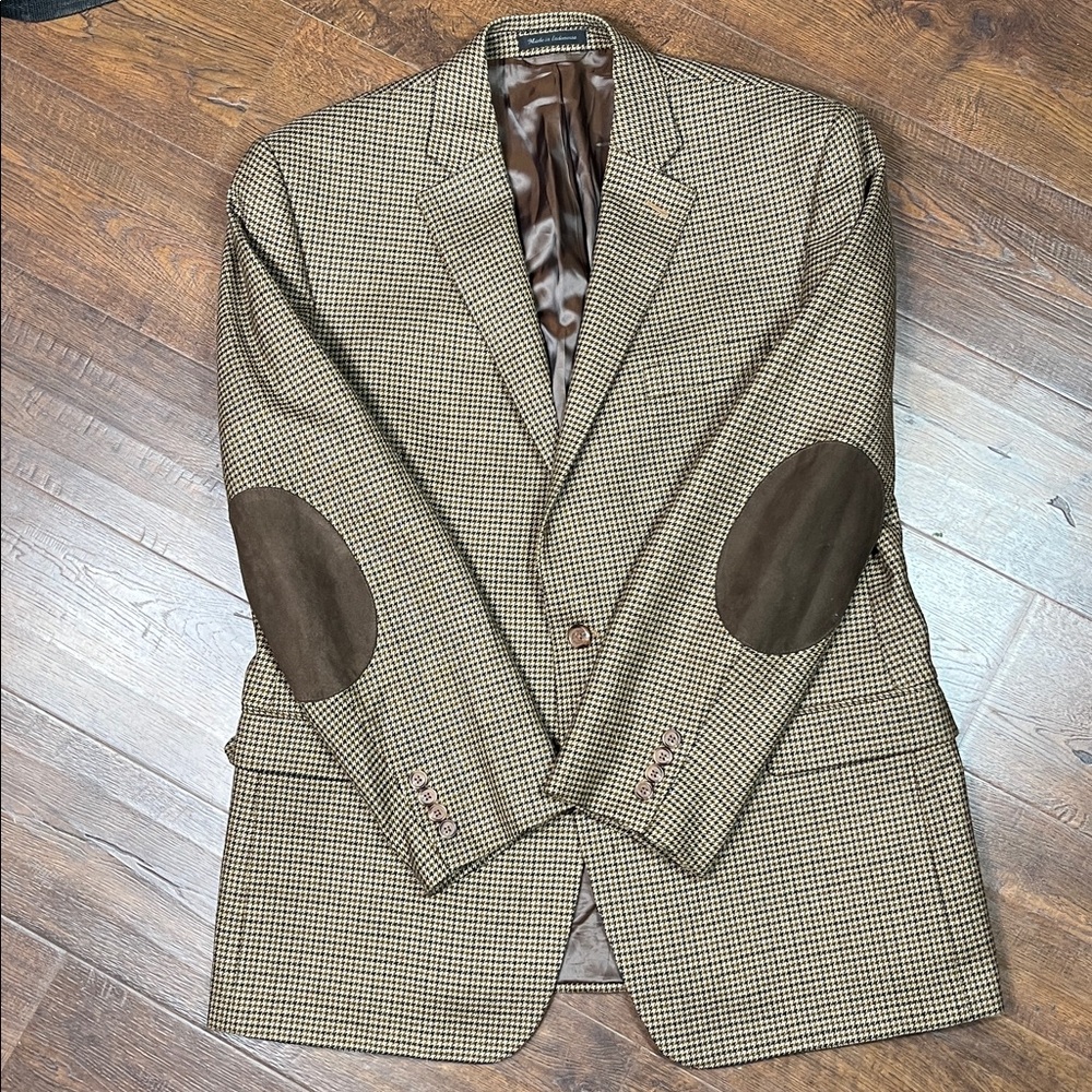 Lauren Ralph Lauren Wool Houndstooth  Elbow Patch Blazer